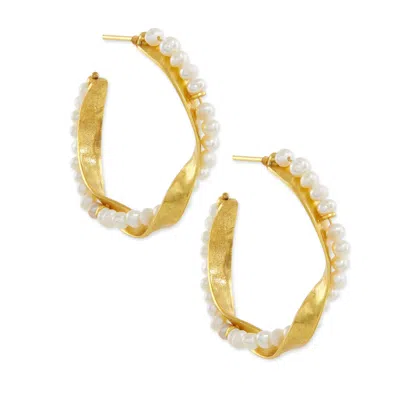 Ottoman Hands Women's Gold / White Priya Pearl Twist Hoop Earrings