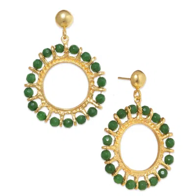 Ottoman Hands Women's Green / Gold Acadia Green Jade Beaded Front Hoop Earrings