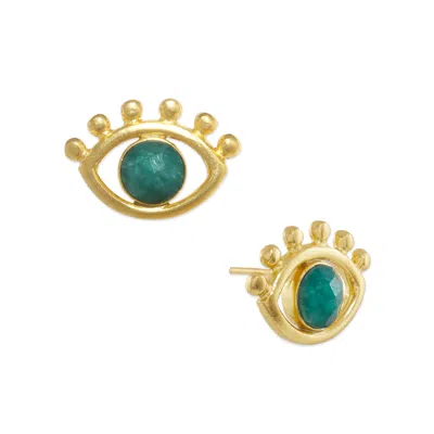 Ottoman Hands Women's Green / Gold Esana Eye Emerald Stud Earrings