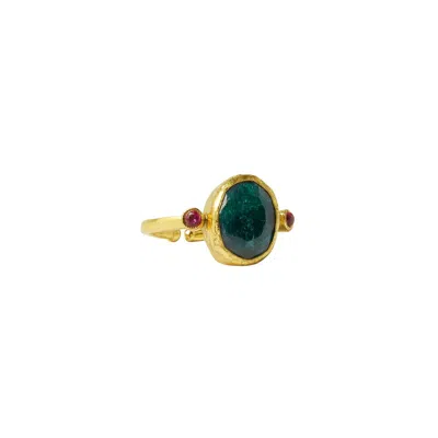Ottoman Hands Women's Green / Gold Lucia Emerald Cocktail Ring In Gray