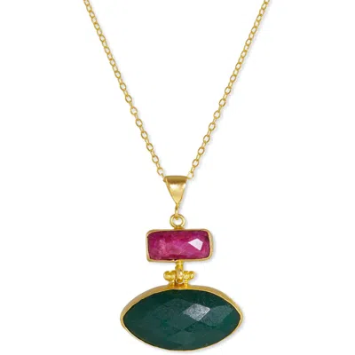 Ottoman Hands Women's Green / Red Innana Ruby And Emerald Pendant Necklace