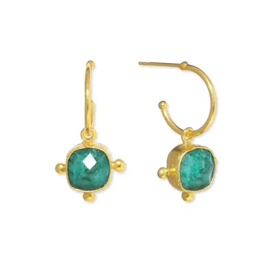 Ottoman Hands Women's Green Rhea Emerald Drop Hoop Earrings