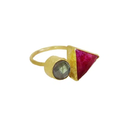 Ottoman Hands Women's Grey / Red Hydra Labradorite And Ruby Ring In Pink