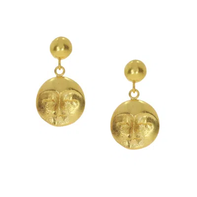 Ottoman Hands Women's Moon Face Gold Drop Earrings In Gray