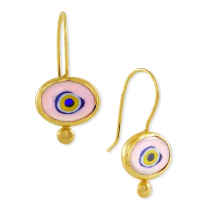 Ottoman Hands Women's Pink / Purple Alara Evil Eye Pink Drop Earrings In Gold