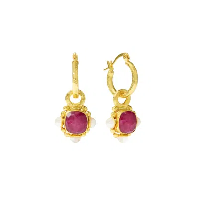 Ottoman Hands Women's Red Esther Ruby And Pearl Drop Earrings In Gold