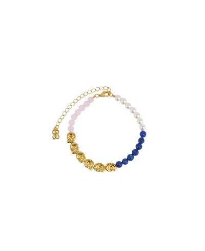 Ottoman Hands Waterproof Lapis And Pink Jade Beaded Bracelet In Purple