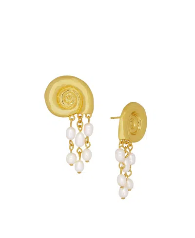 Ottoman Hands Waterproof Shell Pearl Beaded Stud Earrings In Red