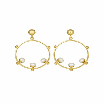 Ottoman Hands Women's White / Gold Aristea Pearl & Gold Bead Hoop Earrings