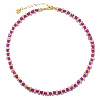 Ottoman Hands Women's White / Pink / Purple Lois Purple Jade Beaded Necklace