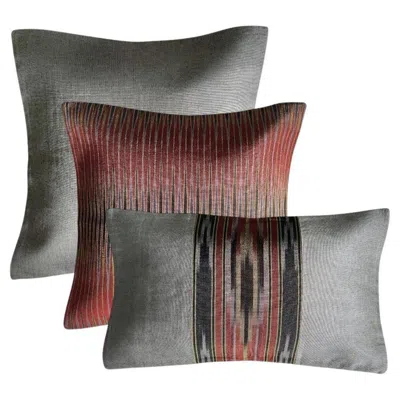 Pre-owned Ottoman Touch Handwoven Silk Black Ikat Motif Cushion Set