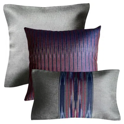 Pre-owned Ottoman Touch Handwoven Silk Blue Ikat Motif Cushion Set