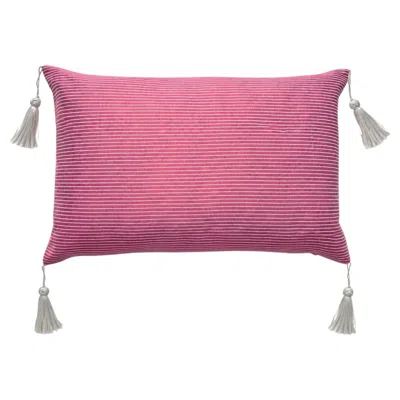 Pre-owned Ottoman Touch Ottoman Handwoven Silk Pink And White Stripe Cushion