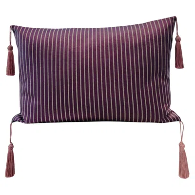 Pre-owned Ottoman Touch Ottoman Silk Handwoven Purple And White Stripe Cushion