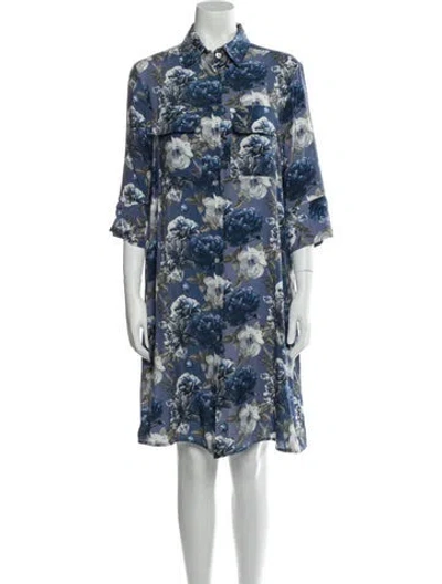 Pre-owned Ottotredici Floral Print Knee-length Dress In Blue