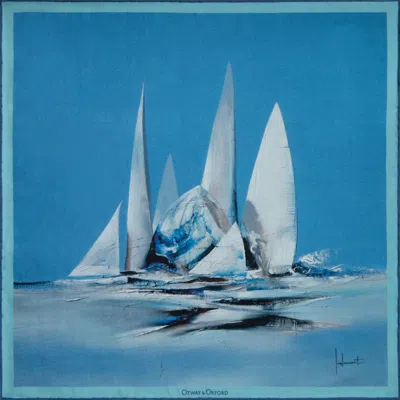 Otway & Orford Men's 'blue Bird' Sailing Silk Pocket Square. Medium-size.