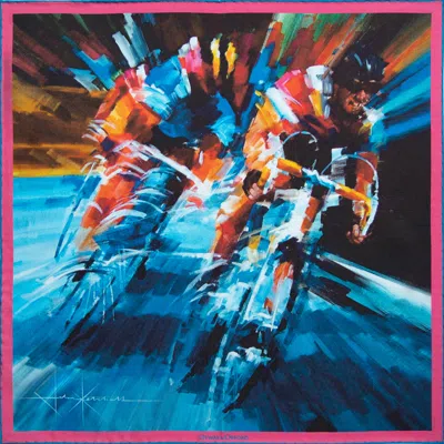 Otway & Orford Men's Blue / Pink 'break Away' Cycling Silk Pocket Square. Full-size. In Multi