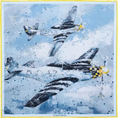 Otway & Orford Men's Blue / White / Yellow 'american Patrol' Fighter Aircraft Silk Pocket Square. Full-size. In Multi