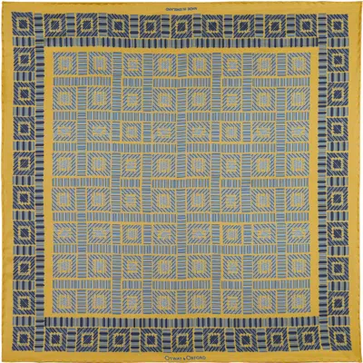 Otway & Orford Men's Gold / Blue 'city Squares' Geometric Silk Pocket Square In Gold With Blue. Full-size.