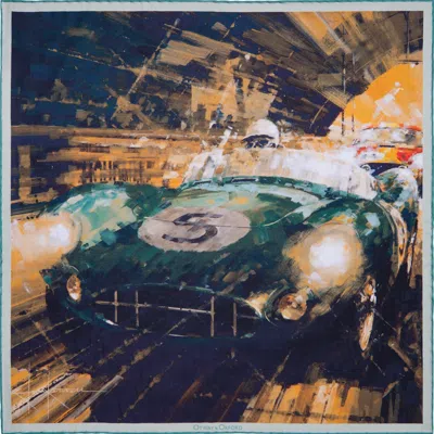 Otway & Orford Men's Green / Gold 'victory At Last' Classic Motor Racing Silk Pocket Square. Full-size. In Multi