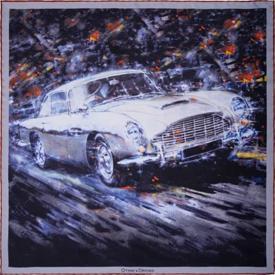 Otway & Orford Men's Grey / Silver 'on A Mission' Gt Car Silk Pocket Square In Grey & Silver. Medium-size. In Grey/silver