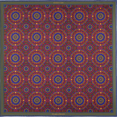 Otway & Orford Men's Red / Blue / Gold 'whirligig' Medallion Silk Pocket Square In Red, Green, Blue & Gold. Full-si In Multi