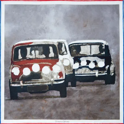 Otway & Orford Men's Red / White / Blue Put Your Foot Down Classic Cars Silk Pocket Square. Full-size. In Multi
