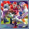 Otway & Orford Men's White / Red / Purple 'closing In' American Football Silk Pocket Square In Red, White & Purple. In Multi