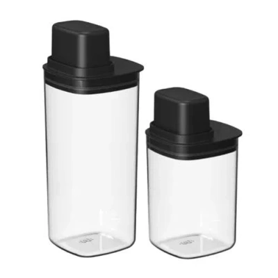 Ou Clear Airtight Food Storage Container Set With Measuring Cup, Leakproof Lids, Plastic Kitchen Pan In Black