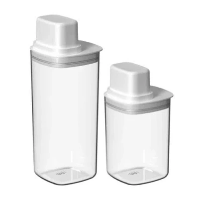Ou Clear Airtight Food Storage Container Set With Measuring Cup, Leakproof Lids, Plastic Kitchen Pan In White