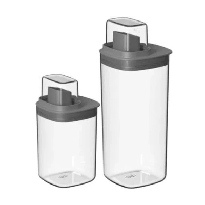 Ou Clear Airtight Laundry Detergent Dispenser Organizer With Measuring Cap 2 Pack 34 oz And 50 oz In Dark Gray