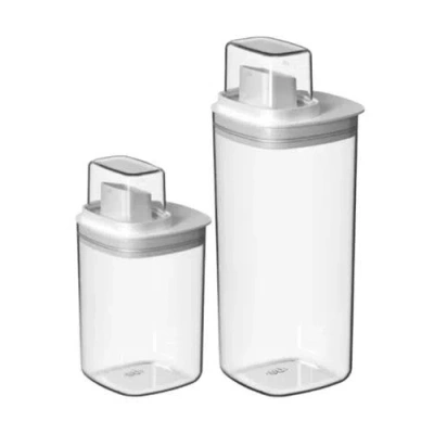 Ou Clear Airtight Laundry Detergent Dispenser Organizer With Measuring Cap 2 Pack 34 oz And 50 oz In White