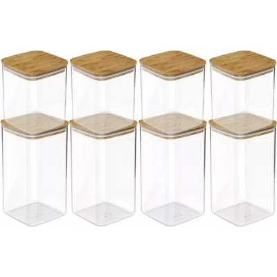 Ou Clear Airtight Stackable Food Storage Container Set With Wood Lids In Transparent