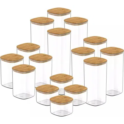 Ou Clear Airtight Stackable Food Storage Container Set With Wood Lids In Transparent