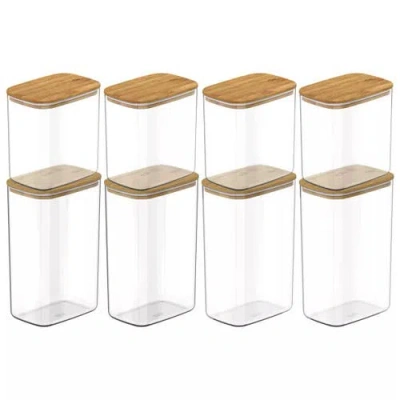 Ou Clear Airtight Stackable Food Storage Container Set With Wood Lids In Transparent