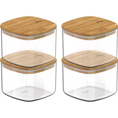 Ou Clear Stackable Airtight Food Storage Container Set With Wood Lid 8 Piece In Transparent