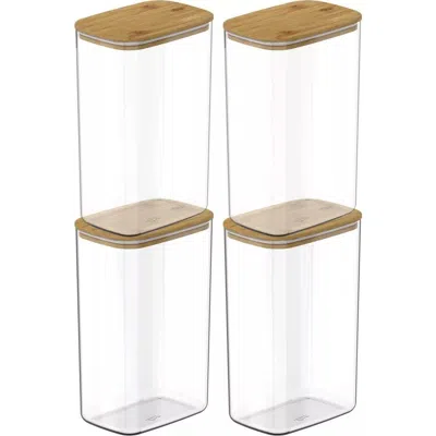 Ou Clear Stackable Airtight Food Storage Container Set With Wood Lid 8 Piece In Transparent