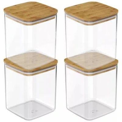 Ou Clear Stackable Airtight Food Storage Container Set With Wood Lid 8 Piece In Transparent