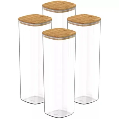 Ou Clear Stackable Airtight Food Storage Container Set With Wood Lid 8 Piece In Transparent