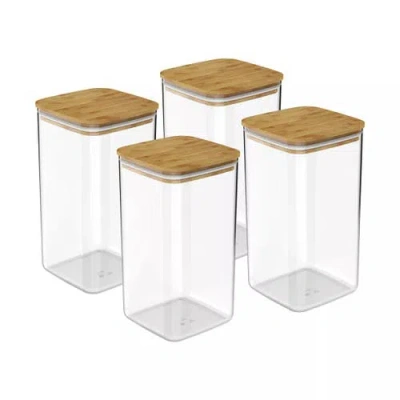 Ou Clear Stackable Airtight Food Storage Container Set With Wood Lid 8 Piece In Transparent