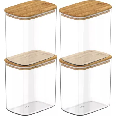 Ou Clear Stackable Airtight Food Storage Container Set With Wood Lid 8 Piece In Transparent