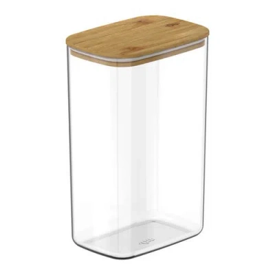 Ou Clear Stackable Airtight Food Storage Container With Wood Lid In Transparent