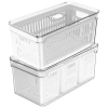 Ou Clear Stackable Fridge Organizer Bin With Drain Basket And Vented Lid, 2 Pack