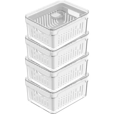 Ou Clear Stackable Fridge Organizer Bin With Drain Basket And Vented Lid, 4 Pack