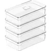 Ou Clear Stackable Fridge Organizer Bin With Drain Tray And Vented Lid, 4 Pack