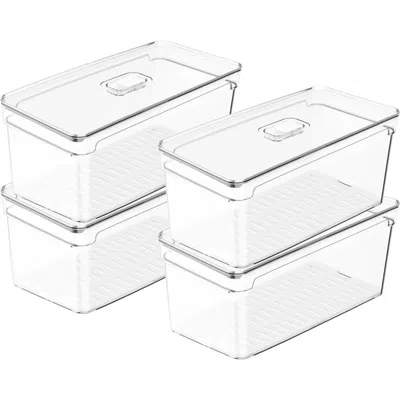Ou Clear Stackable Fridge Organizer Bin With Drain Tray And Vented Lid, 4 Pack