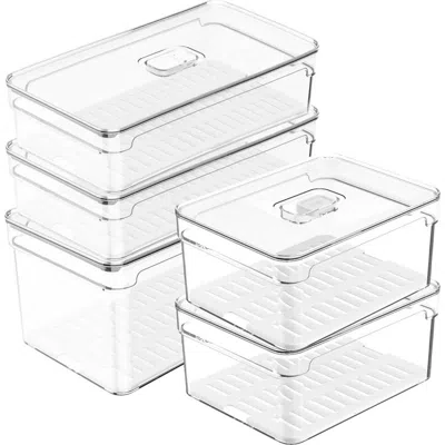 Ou Clear Stackable Fridge Organizer Bin With Drain Tray And Vented Lid, 5 Pack In Transparent