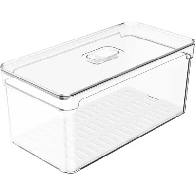 Ou Clear Stackable Fridge Organizer Bin With Drain Tray And Vented Lid, 5.3 Quart Capacity In Transparent