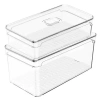Ou Clear Stackable Fridge Organizer Bin With Removable Drain Tray And Vented Lid, 2 Pack (2.9 Quart