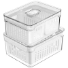 Ou Clear Stackable Fridge Organizer Bins With Drain Baskets And Vented Lids, 2 Pack